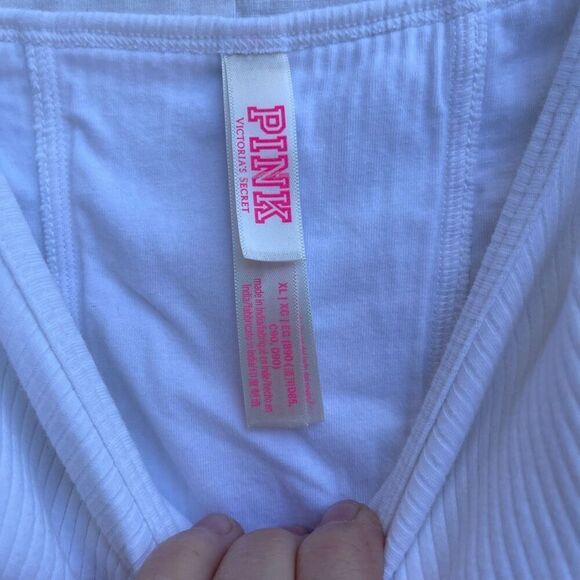 Pink Victoria’s Secret White Sleeveless The Cinched Piqué Corset Tank Top XL - Picture 2 of 6